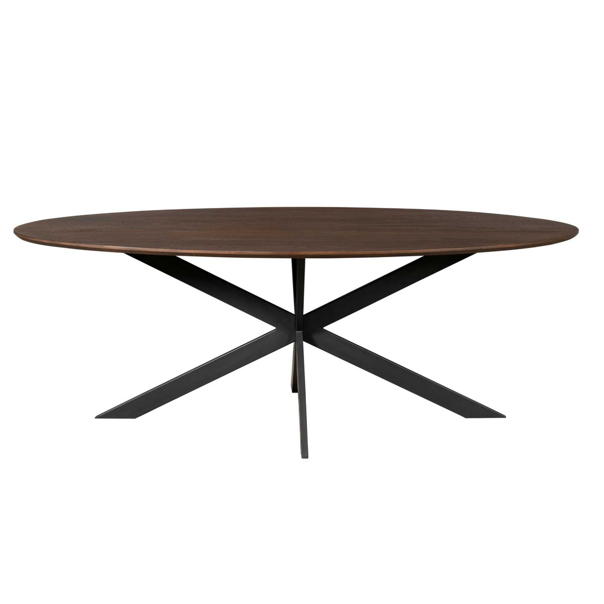 Ovale Eettafel - 210 cm - Bruin Europees Eikenhout - Zwart Stalen Designpoot