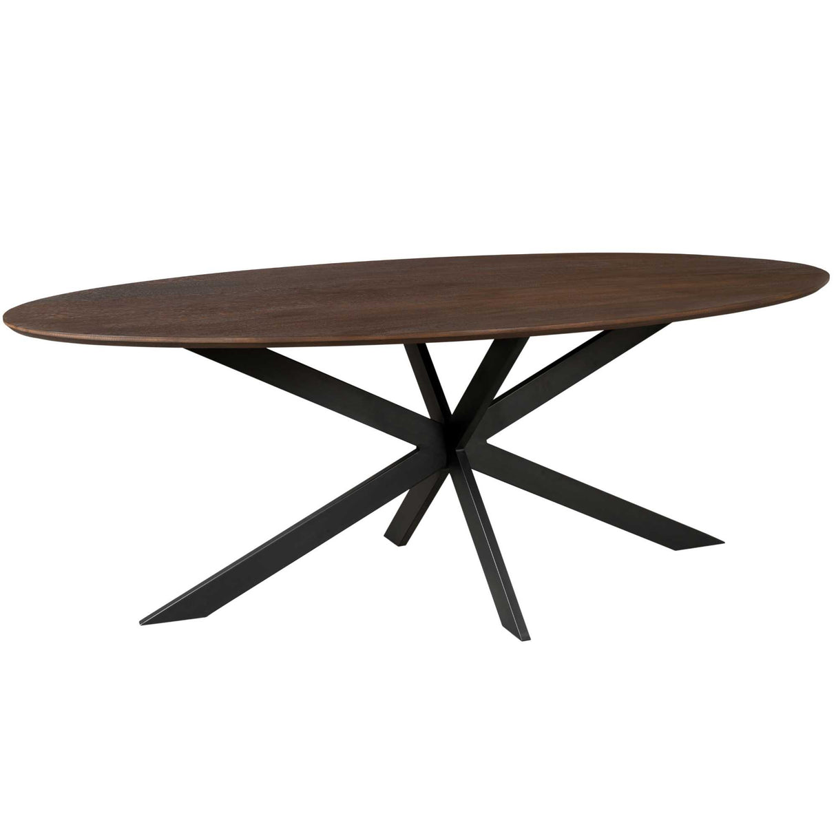 Ovale Eettafel - 240 cm - Bruin Europees Eikenhout - Zwart Stalen Designpoot