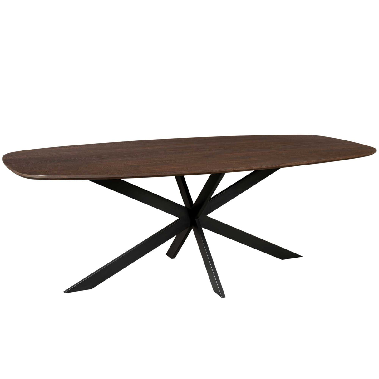 Deens Ovale Eettafel - 240 cm - Bruin Europees Eikenhout - Zwart Stalen Designpoot