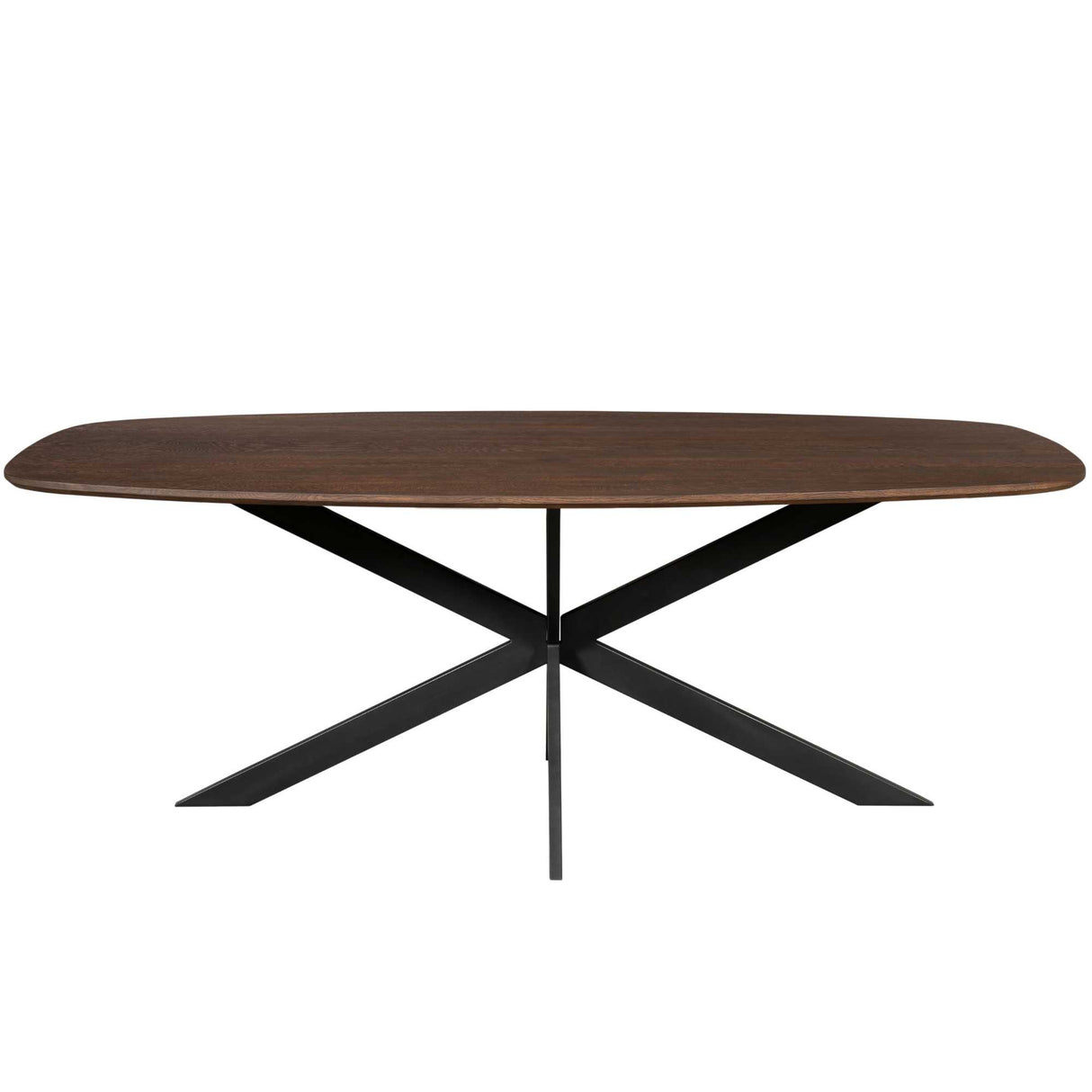 Deens Ovale Eettafel - 240 cm - Bruin Europees Eikenhout - Zwart Stalen Designpoot