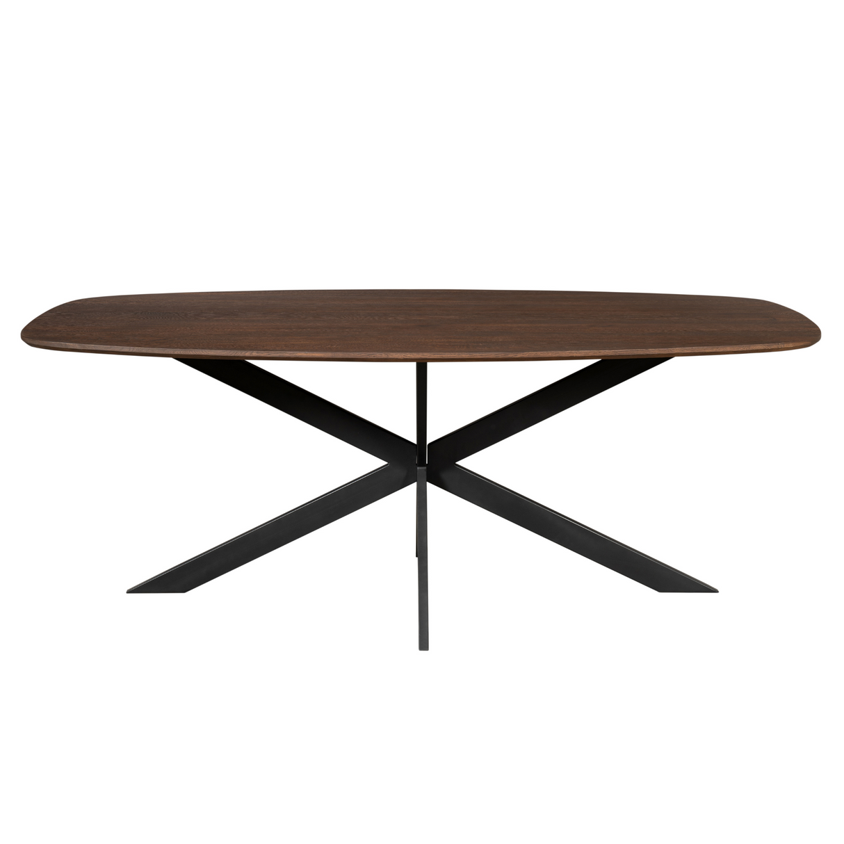 Deens Ovale Eettafel - 280 cm - Bruin Europees Eikenhout - Zwart Stalen Designpoot