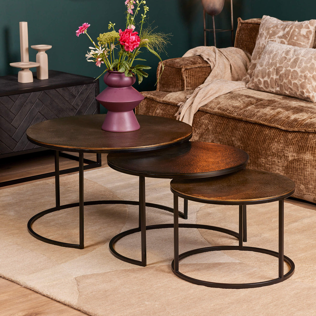 Salontafel set - Goud/Zwart - Aluminium - (3 stuks) - 75 cm