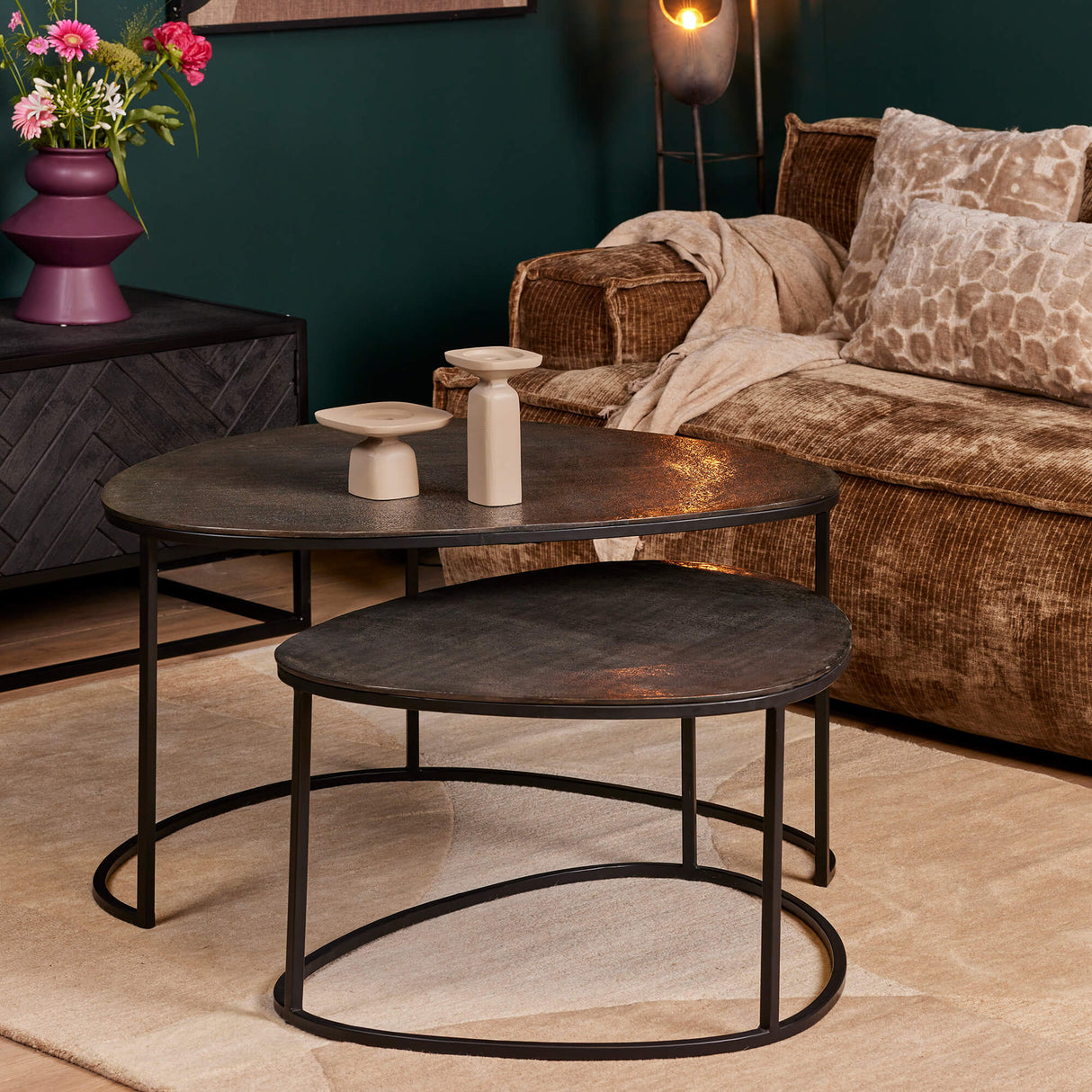 Salontafel set - Zwart - Aluminium - IJzer - 65 cm - Druppelvorm