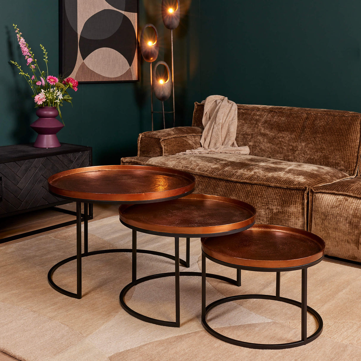 Salontafel set - Koper - Aluminium - Metaal - 70 cm - Rond - Set van 3