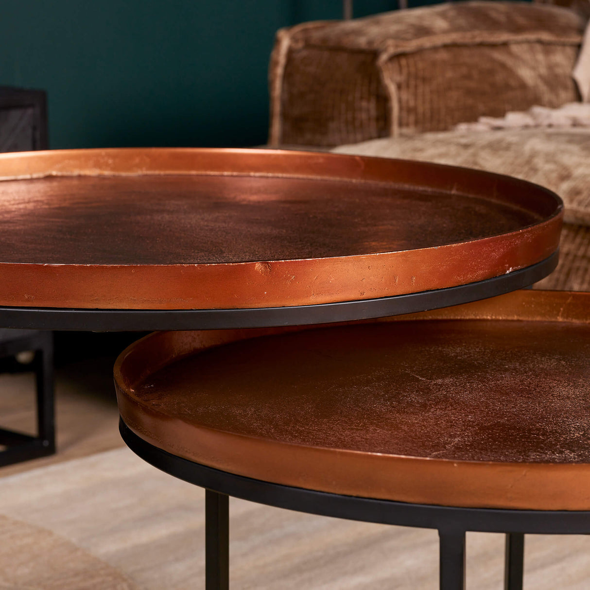 Salontafel set - Koper - Aluminium - Metaal - 70 cm - Rond - Set van 3