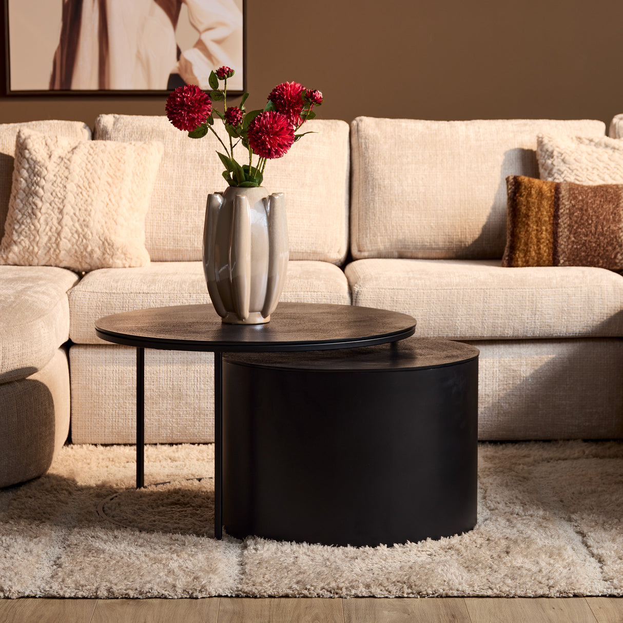 Ronde Salontafel Set Zwart Aluminium - Set van 2 - Modern Design