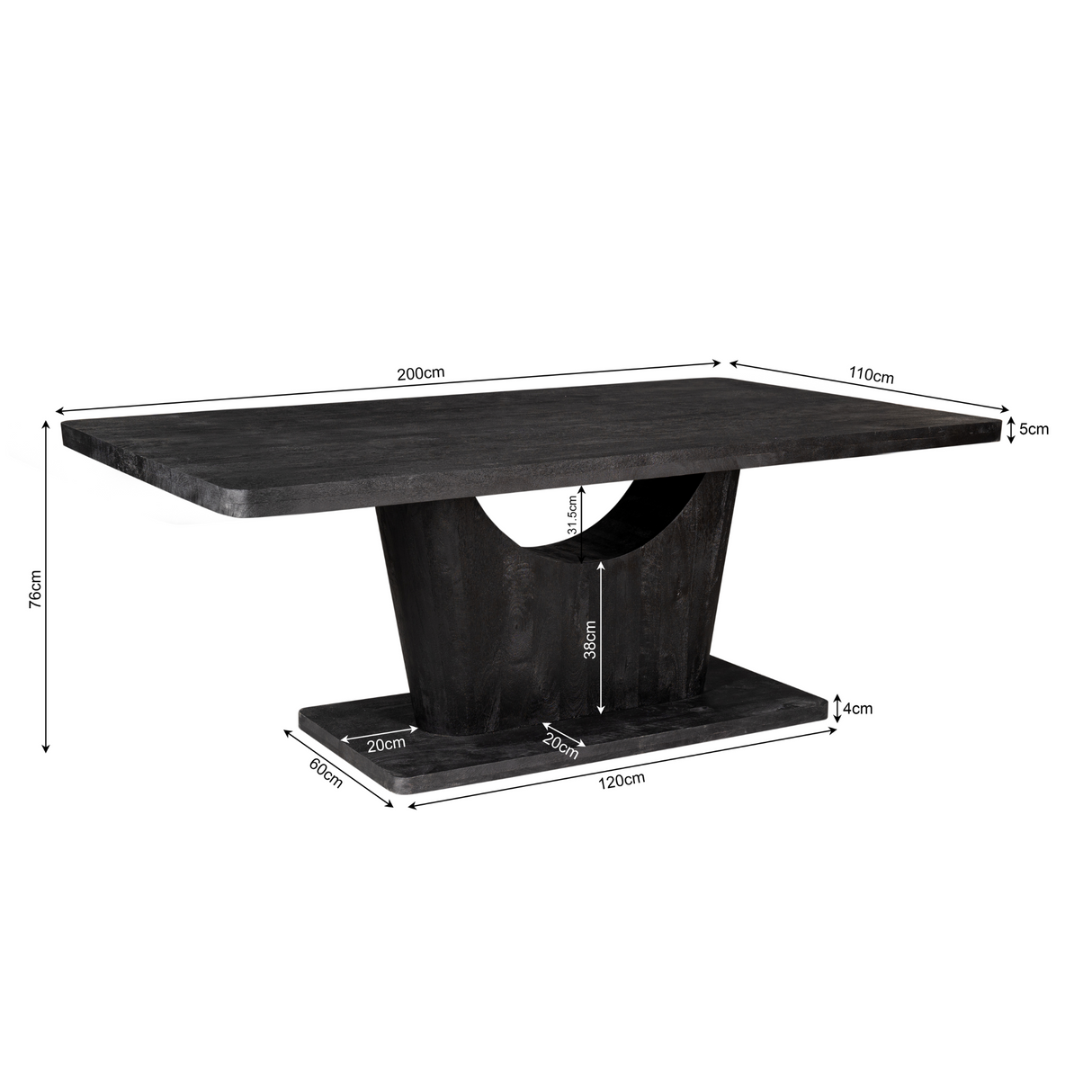 Eettafel - Zwart Mangohout - Modern Design - 200 cm
