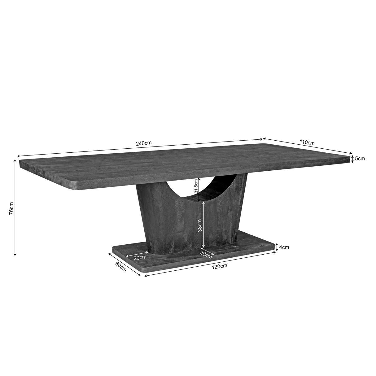 Rechthoekige Eettafel - 240 cm - Bruin Mangohout - Modern Designonderstel