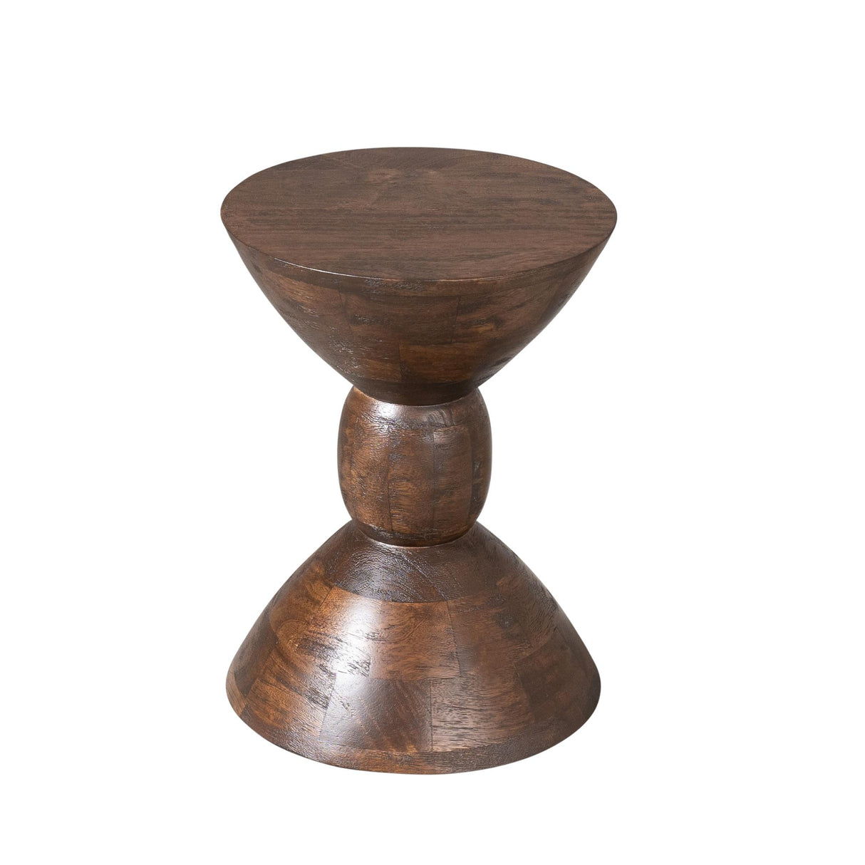 Ronde Bijzettafel - 40 cm Hoog - Bruin Mangohout - Zandloper Design