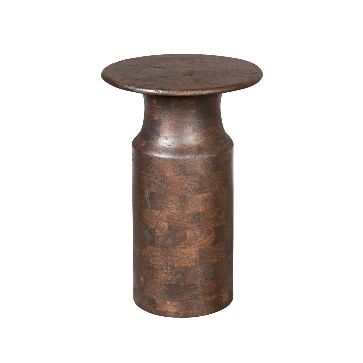 Ronde Bijzettafel - Bruin Mangohout - Modern Cilinderdesign - 60 cm Hoog