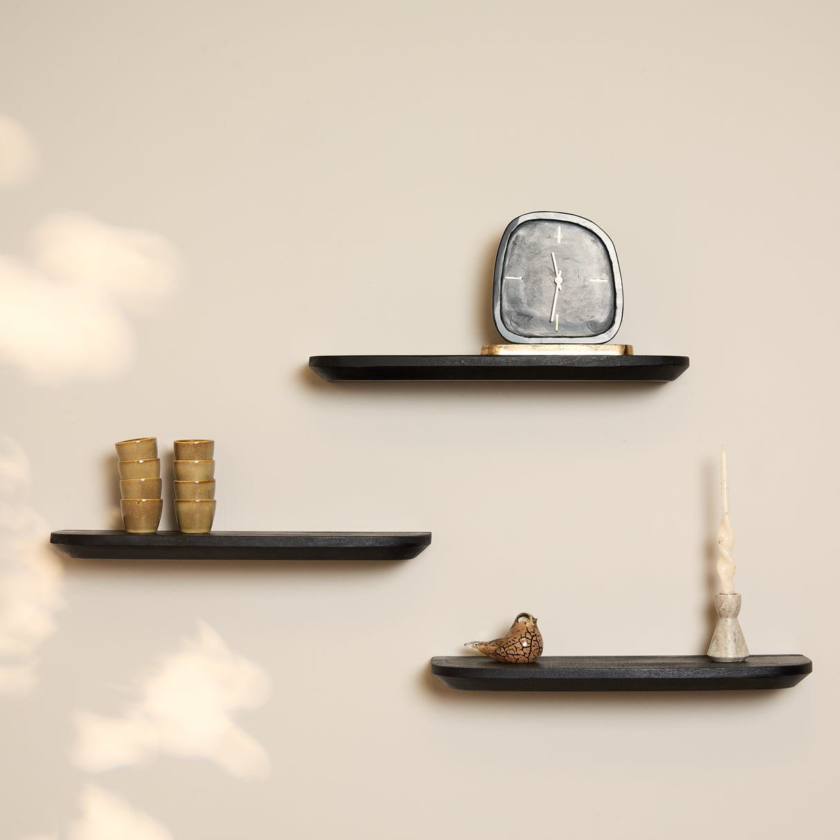 Wandplank Zwart Mangohout - Set van 3 - 60 cm