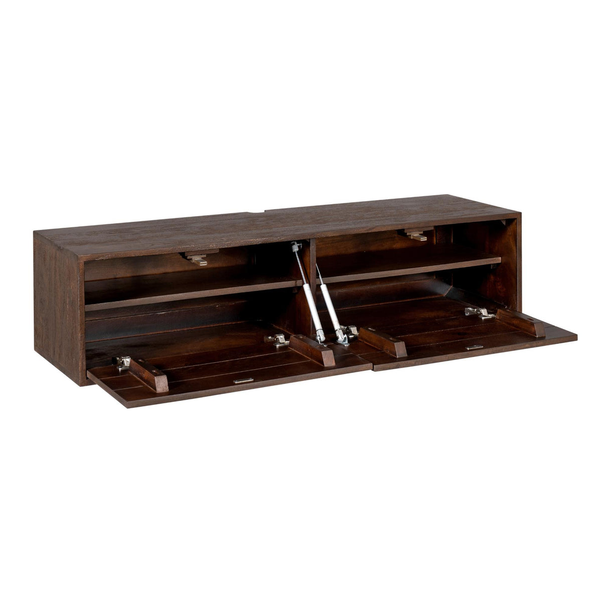 Zwevend TV-meubel - 120 cm - Bruin Mangohout - Greeploos - Push-to-Open
