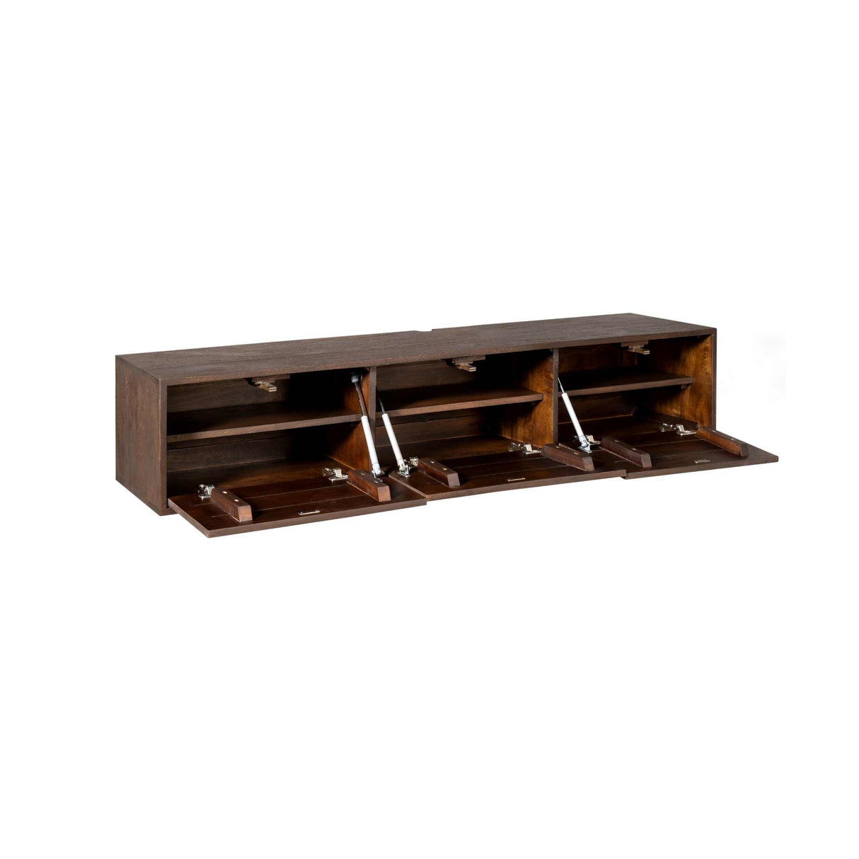 Zwevend TV-meubel - 160 cm - Bruin Mangohout - Greeploos - Push-to-Open