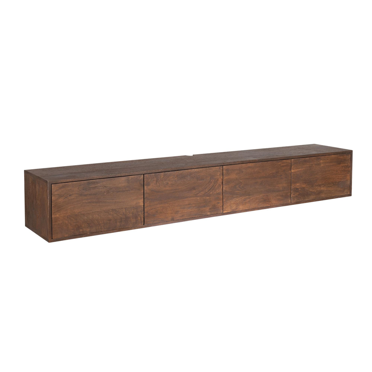 Zwevend TV-meubel - 200 cm - Bruin Mangohout - Greeploos - Push-to-Open