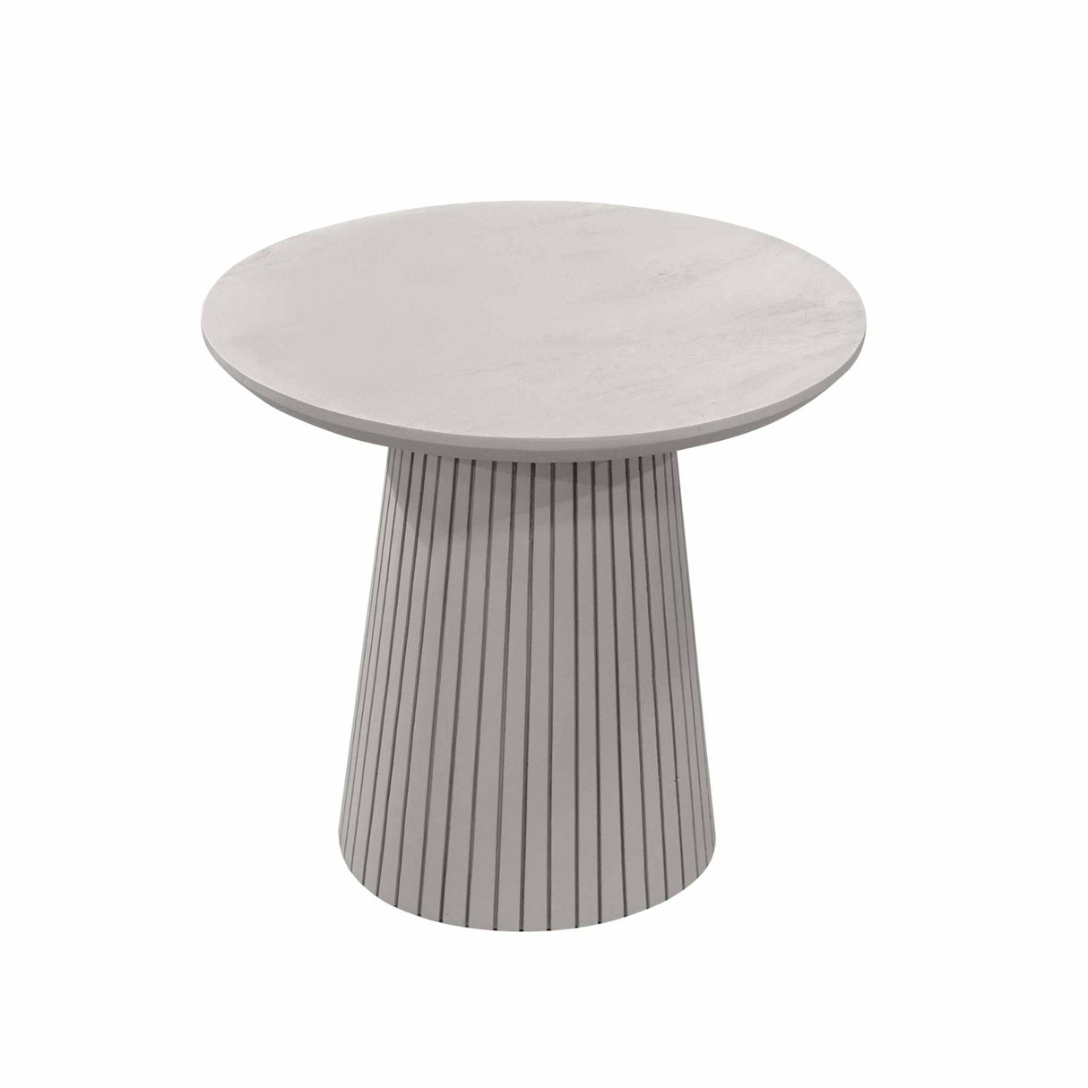 Ronde Salontafel - Taupe Mangohout - 50 cm - Lattenpatroon op Zuilpoot