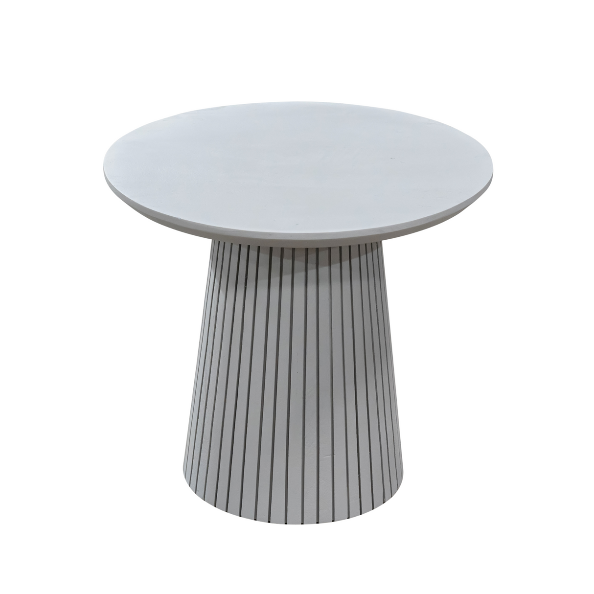 Ronde Salontafel - Taupe Mangohout - 50 cm - Lattenpatroon op Zuilpoot