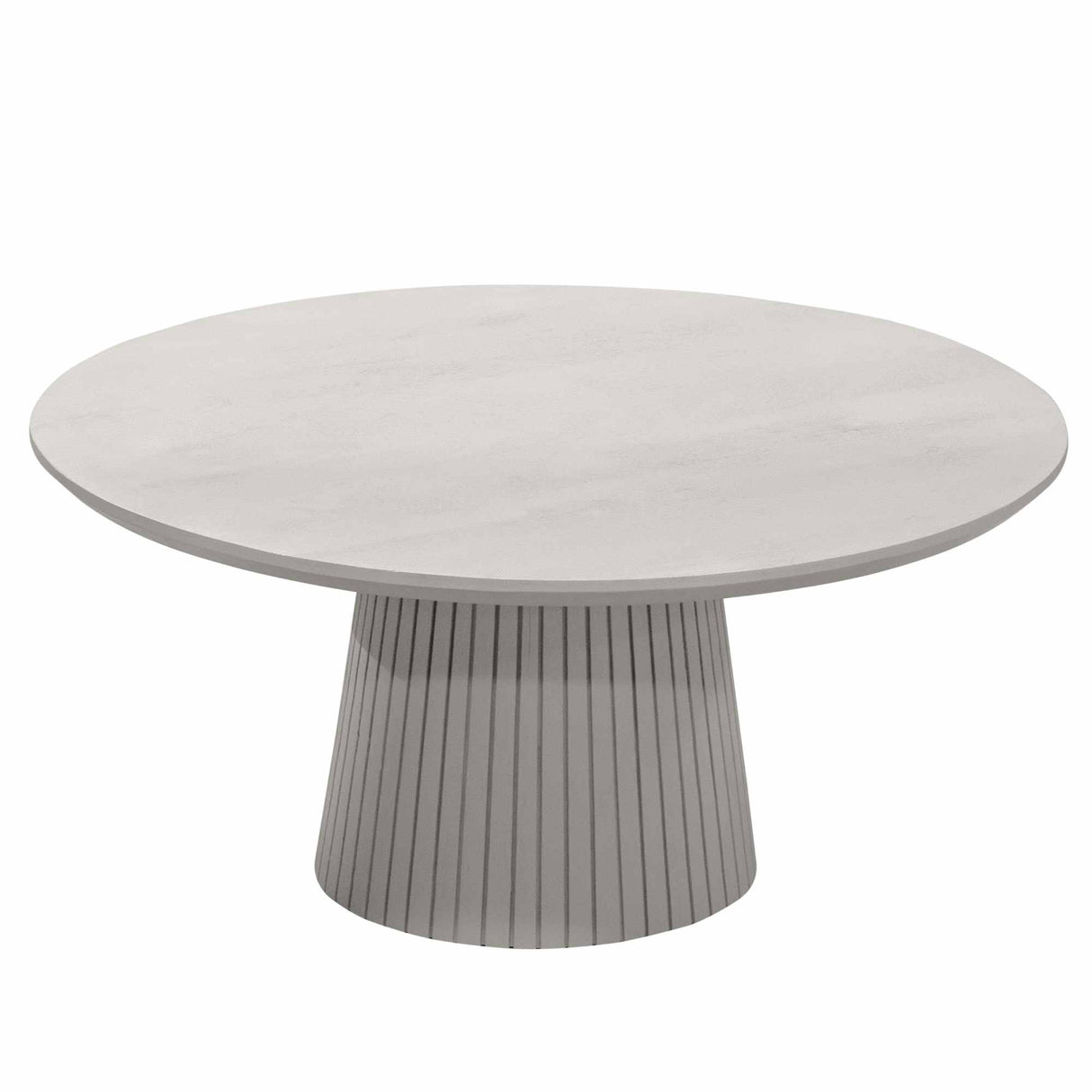 Ronde Salontafel - Taupe Mangohout - 80 cm - Lattenpatroon op Zuilpoot