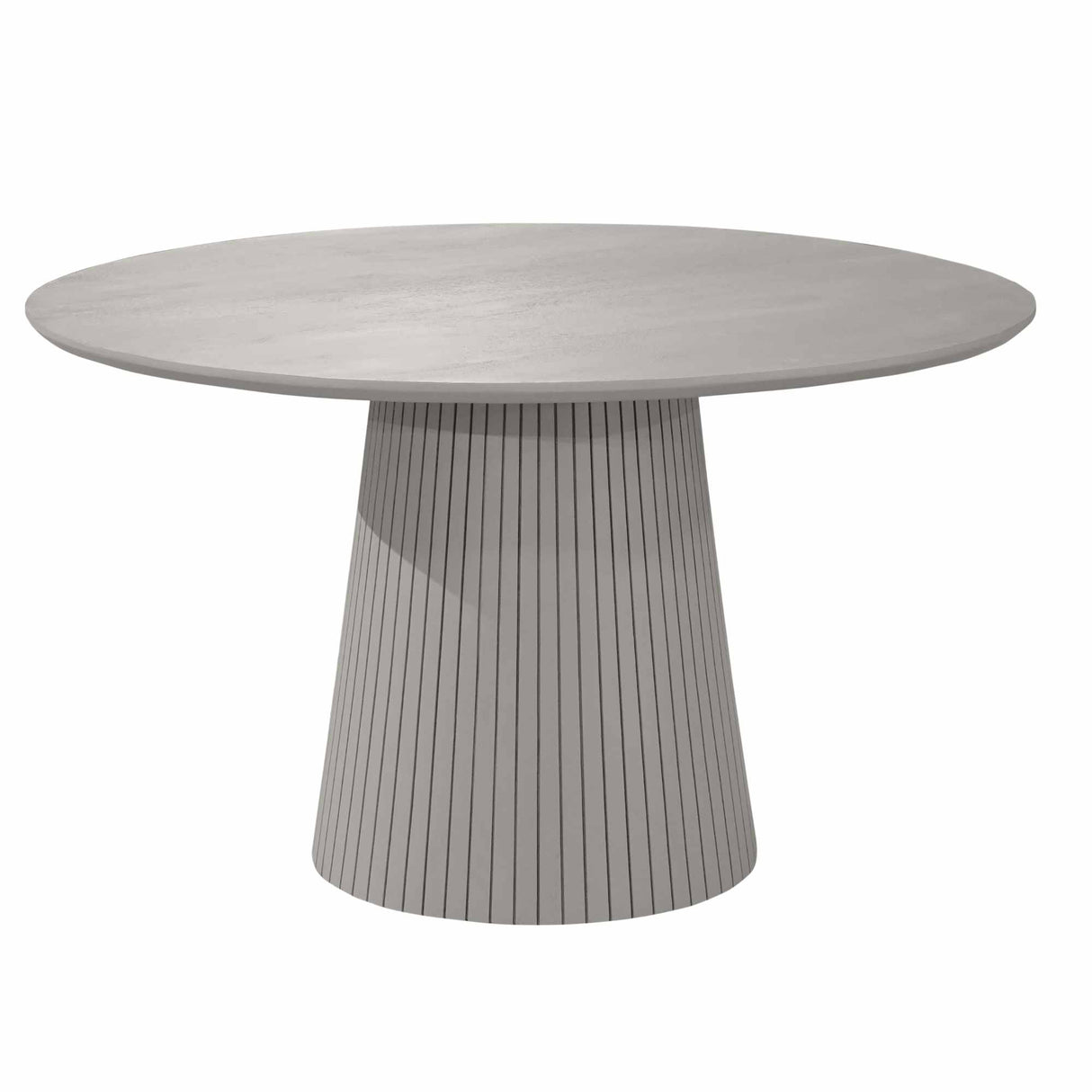 Ronde Eettafel - Taupe Mangohout - 150 cm - Lattenpatroon op Zuilpoot