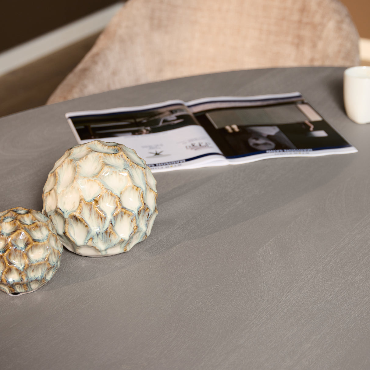 Ovale Eettafel - Taupe Mangohout - 240 cm - Lattenpatroon op Zuilpoot