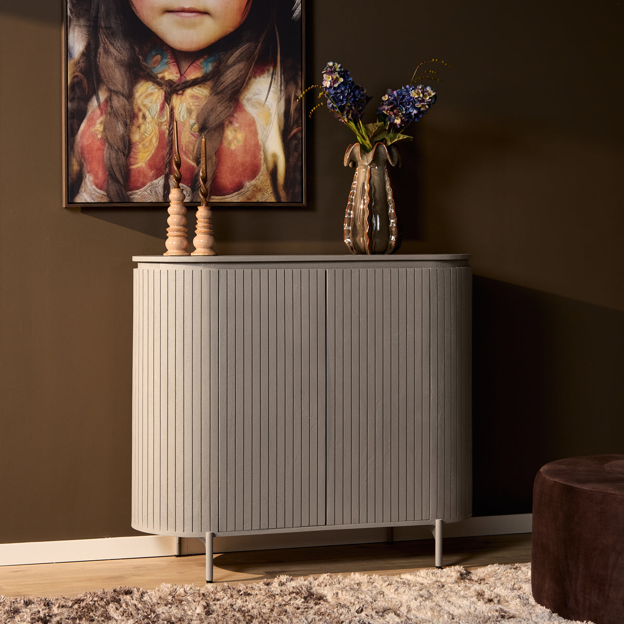 Kabinetkast - Taupe Mangohout - 115 cm - Verticaal Lattenpatroon