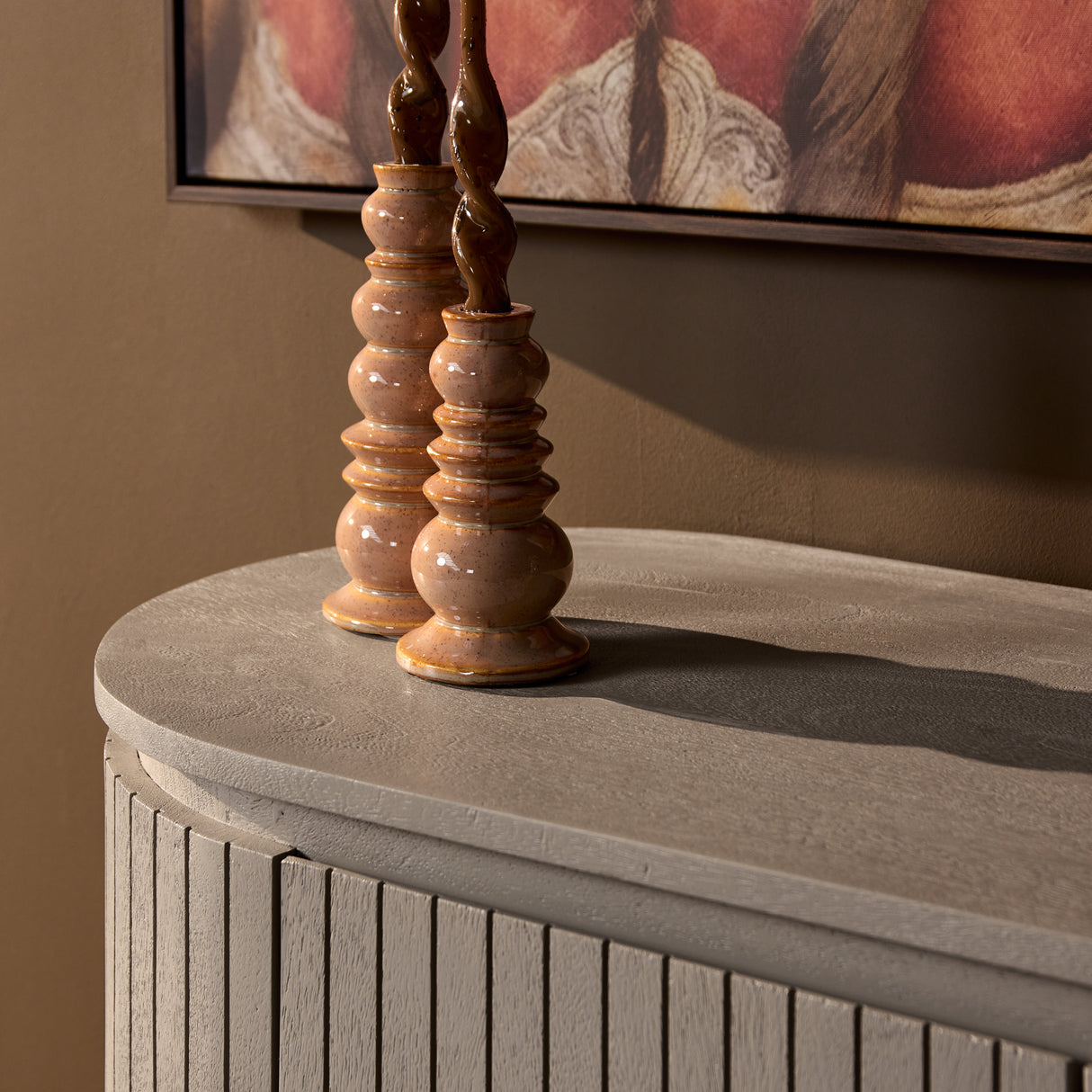 Kabinetkast - Taupe Mangohout - 115 cm - Verticaal Lattenpatroon