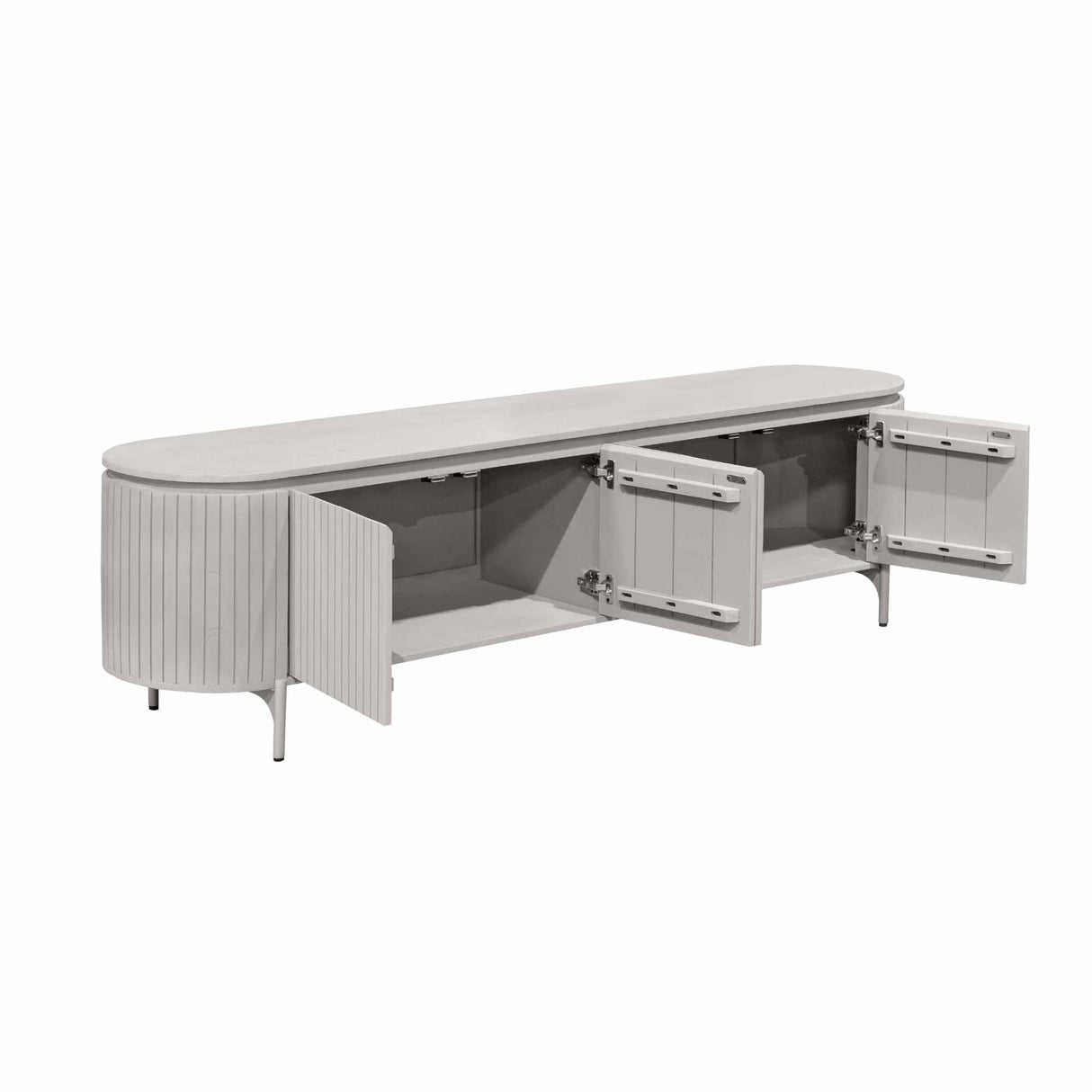 Tv-meubel - Taupe Mangohout - 210 cm - Verticaal Lattenpatroon