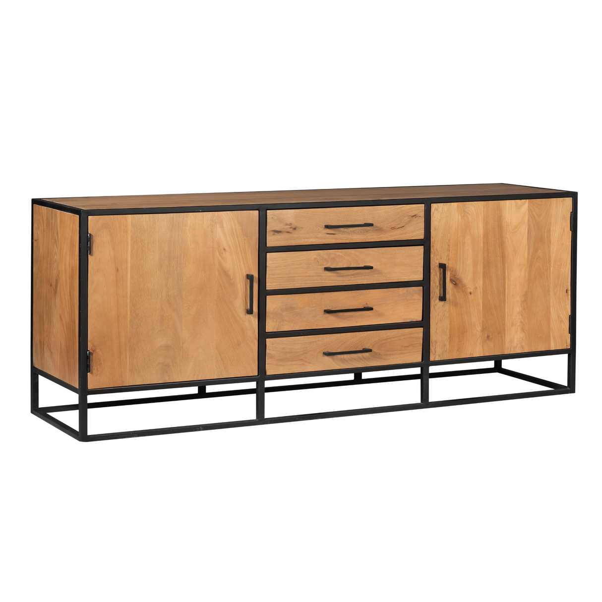 Dressoir - Naturel - Mangohout - Metaal - 210 cm - 2 Deuren - 4 Lades