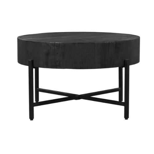 Salontafel - Rond Zwart Mangohout - 80 cm - Metalen Kruispoot Coffee Tables Starfurn
