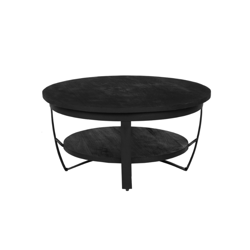 Salontafel - Rond - Zwart - Mangohout - Metaal - 70 cm