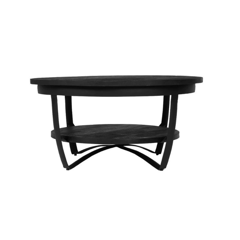 Salontafel - Rond - Zwart - Mangohout - Metaal - 70 cm