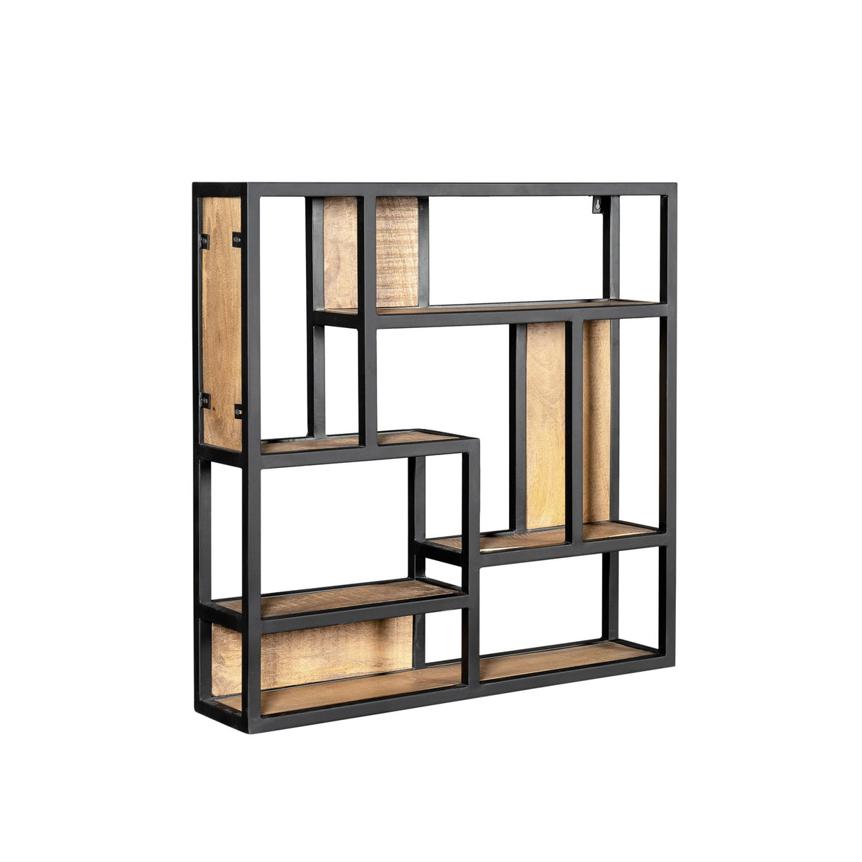 Vierkant Wandrek - Naturel Mangohout - 75x75 cm - Industrieel Metalen Frame