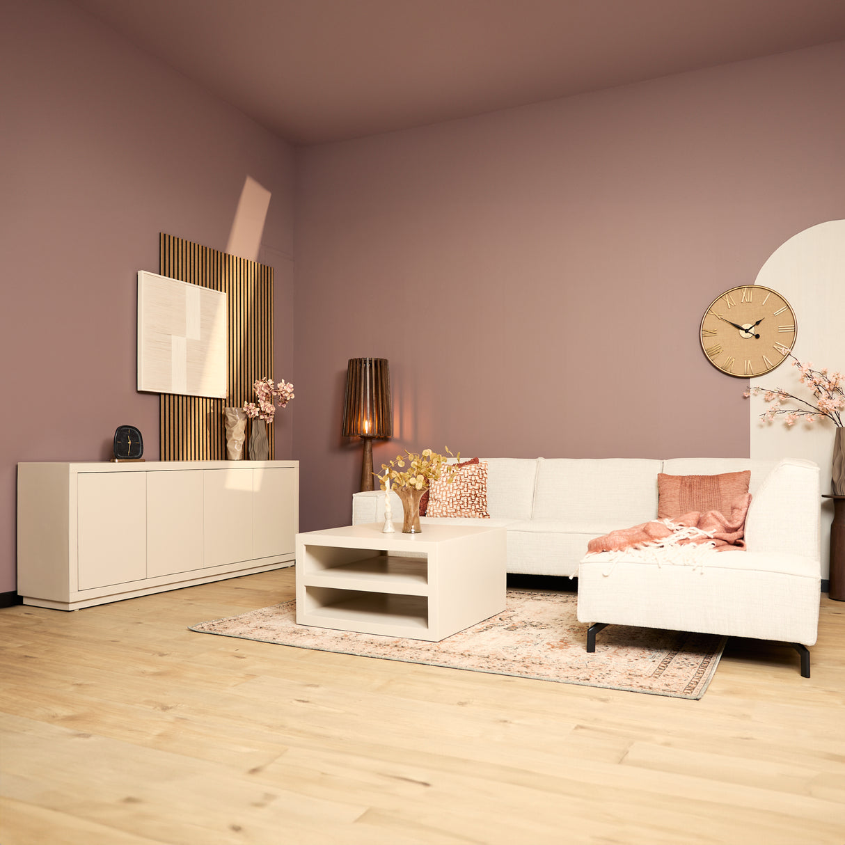 Vierkante Salontafel - Zand Mangohout - 80 cm - Modern Blokdesign met Dubbel Opbergvak