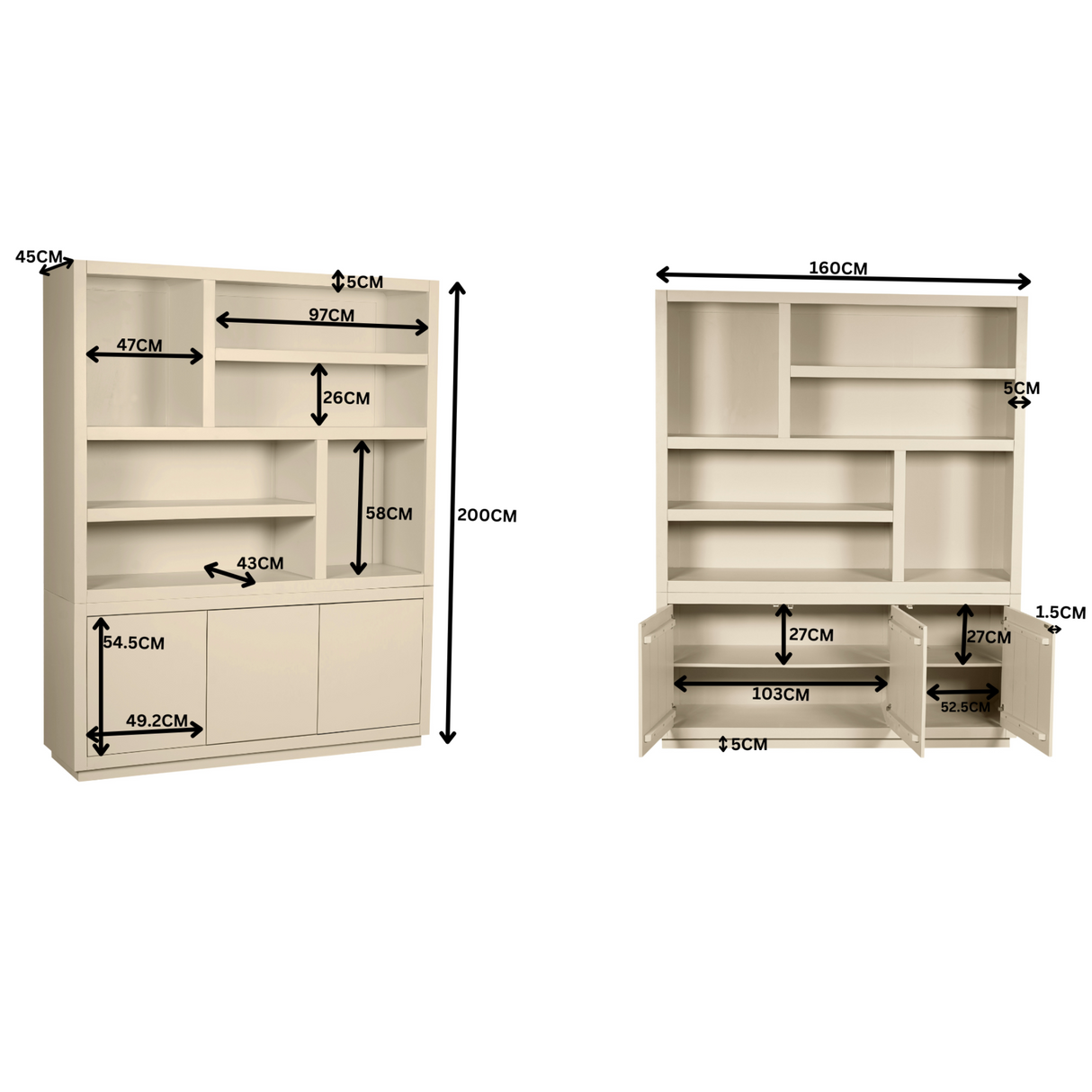 Vakkenkast - Zand - Mangohout - XL - 160 cm - 3 Deuren