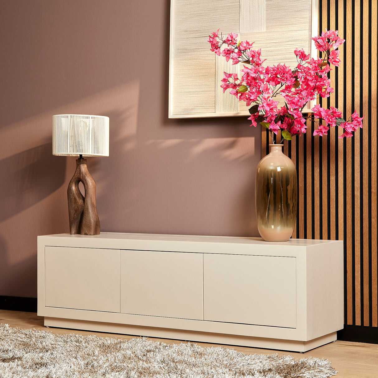 TV-meubel Zand Mangohout - 150 cm - 4 Greeploze Deuren en Push-to-Open