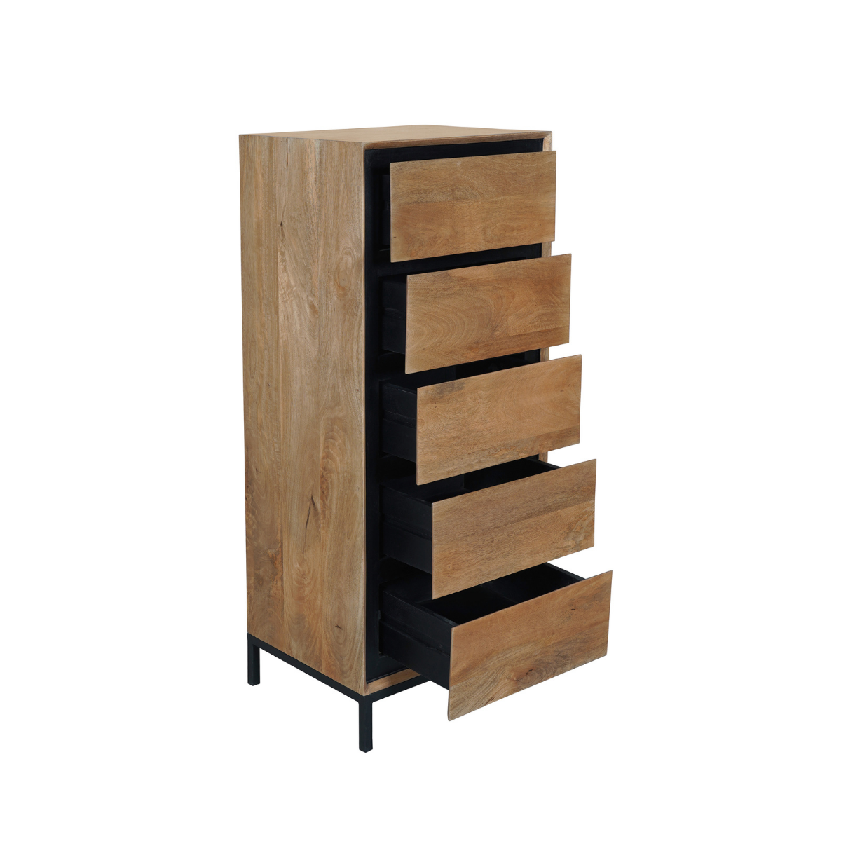 Ladekast Naturel Mangohout - 50 cm - 5 Greeploze Lades