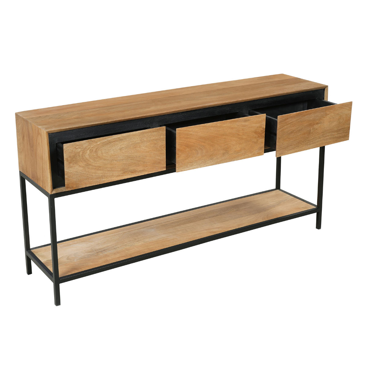 Sidetable Naturel Mangohout - 150 cm - 3 Greeploze Lades en Legplank