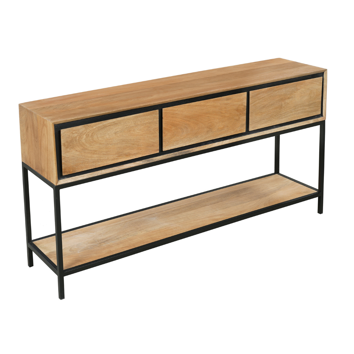 Sidetable Naturel Mangohout - 150 cm - 3 Greeploze Lades en Legplank