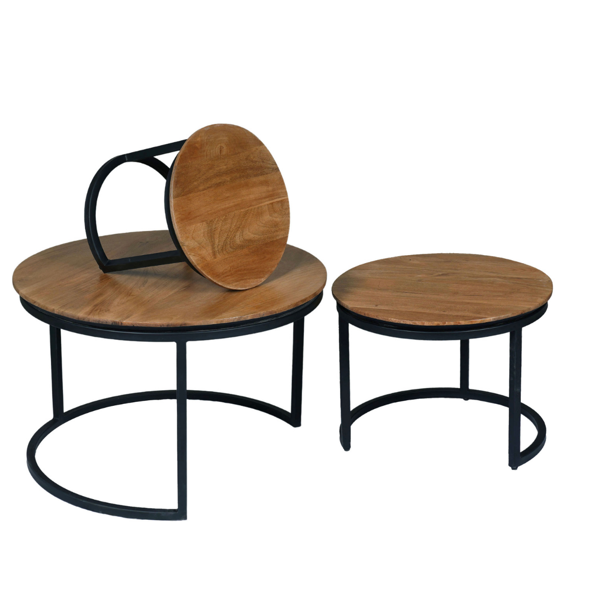 Ronde Salontafel Naturel Mangohout - Set van 3 - 70 cm
