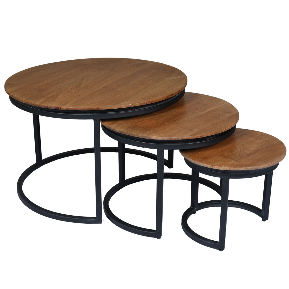 Ronde Salontafel Naturel Mangohout - Set van 3 - 70 cm