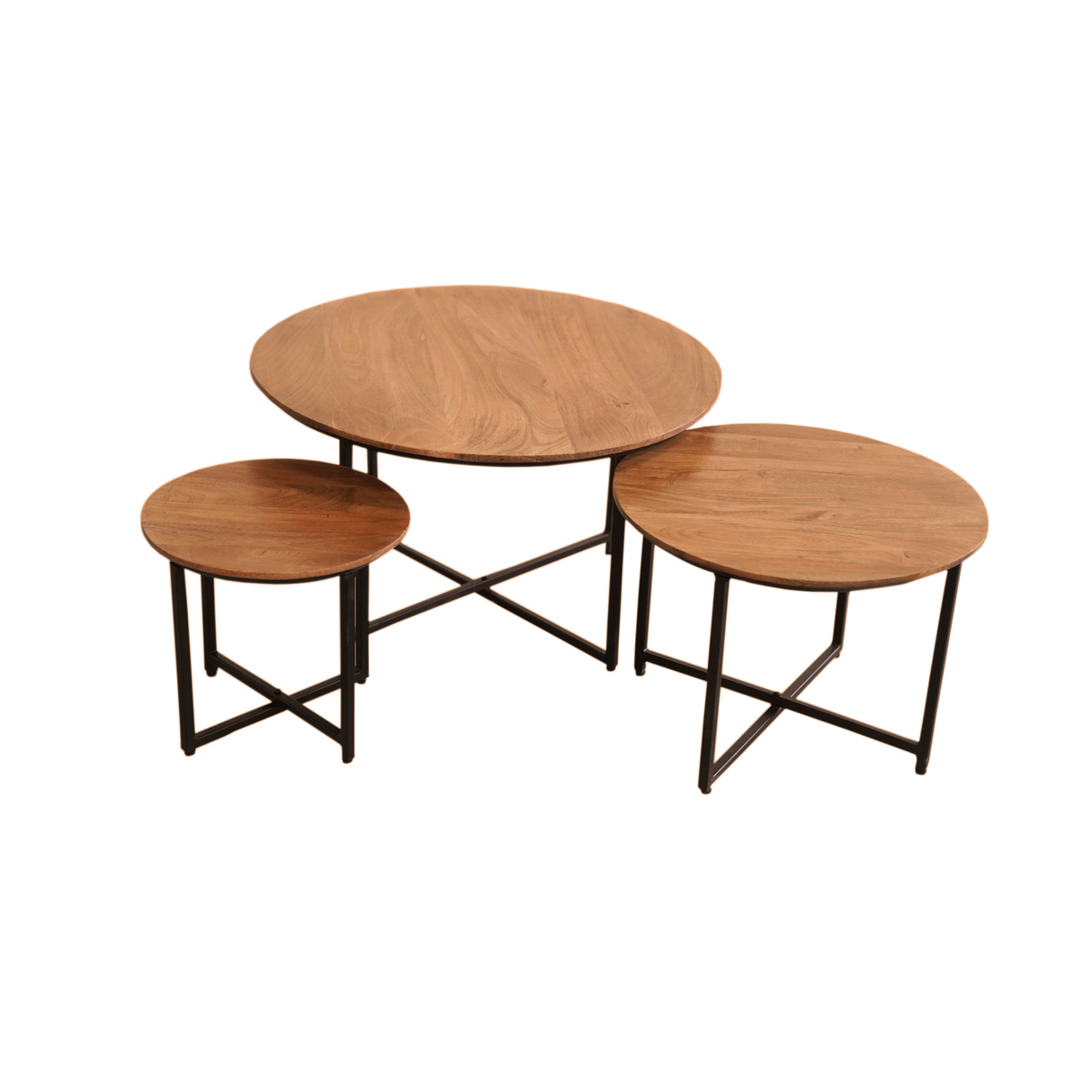 Ronde Salontafel Naturel Mangohout - Set van 3 - 70 cm