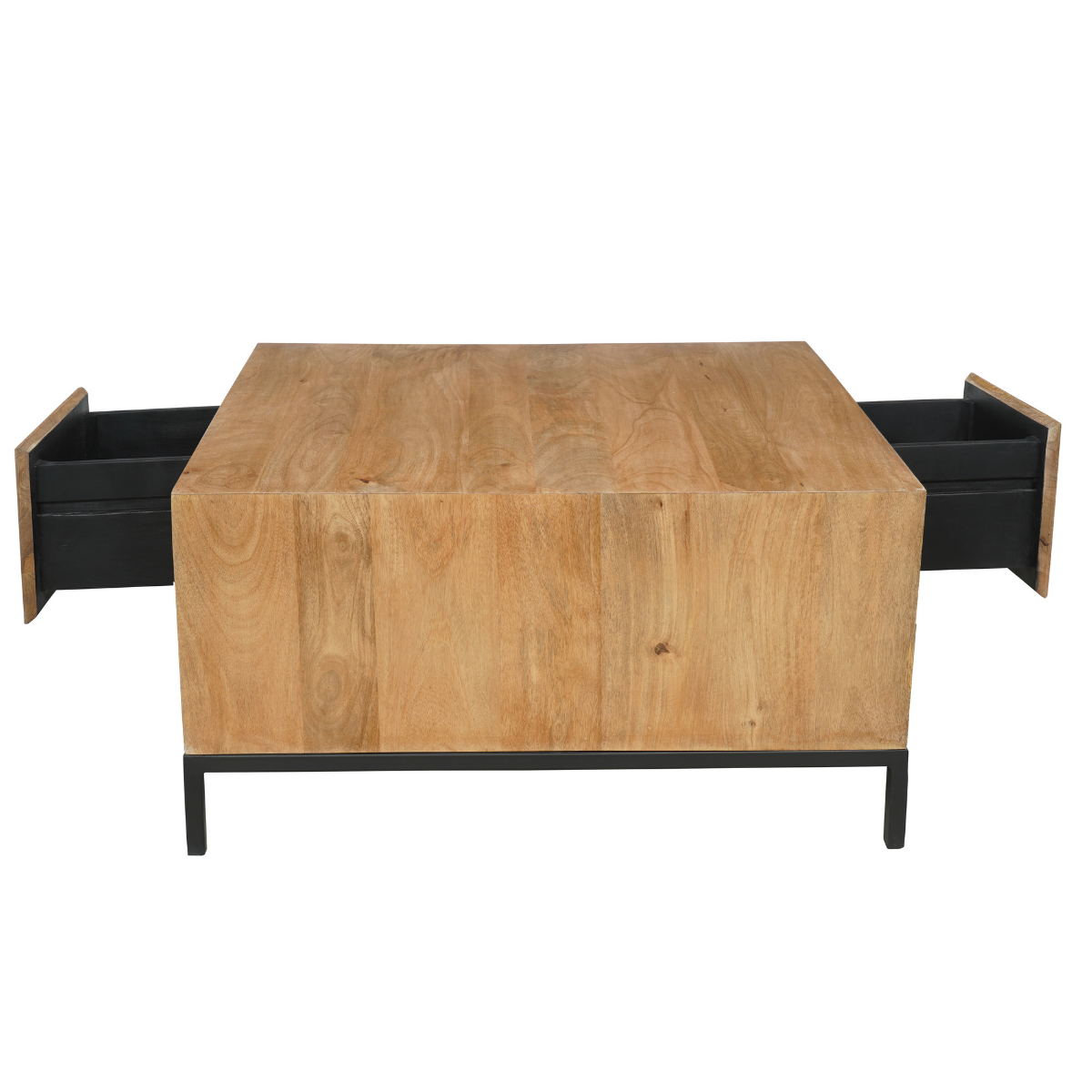 Vierkante Salontafel Naturel Mangohout - 80 cm - Inclusief Lades en Open Vak