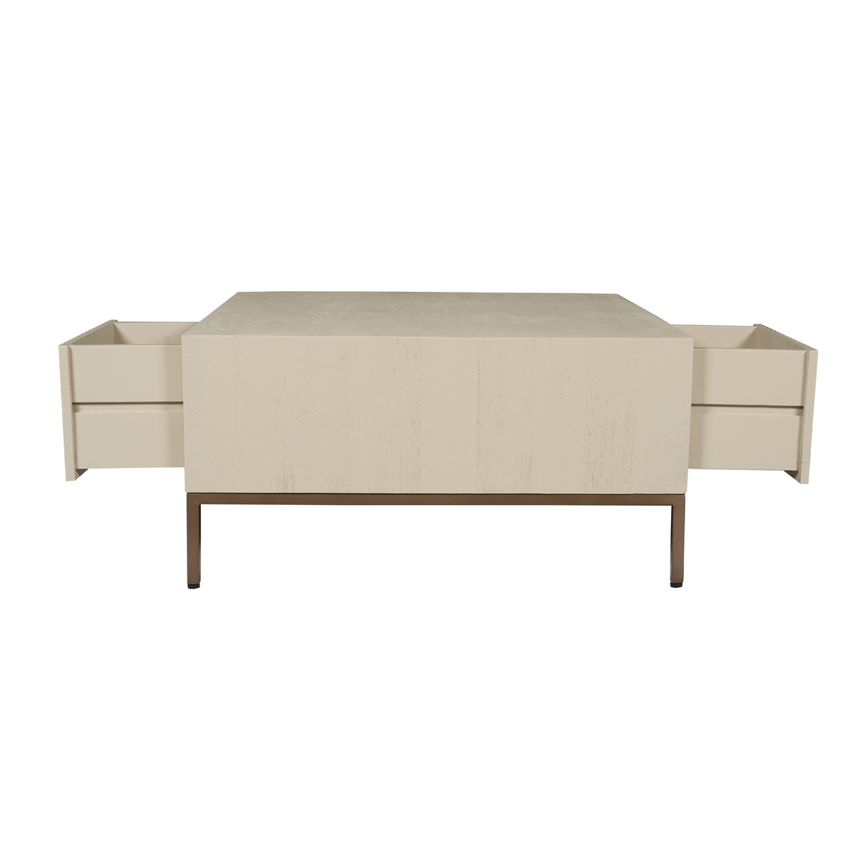 Salontafel Vierkant - Zand Mangohout - 1 Open Vak & 2 Lades - 80 cm