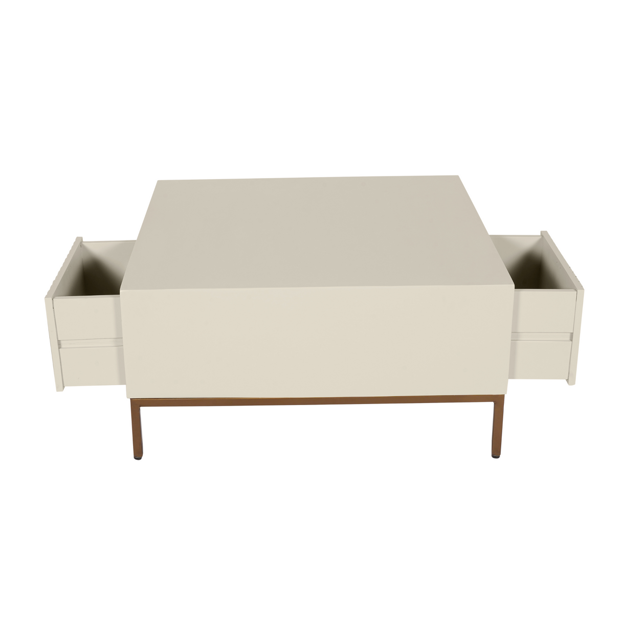 Salontafel Vierkant - Zand Mangohout - 1 Open Vak & 2 Lades - 80 cm