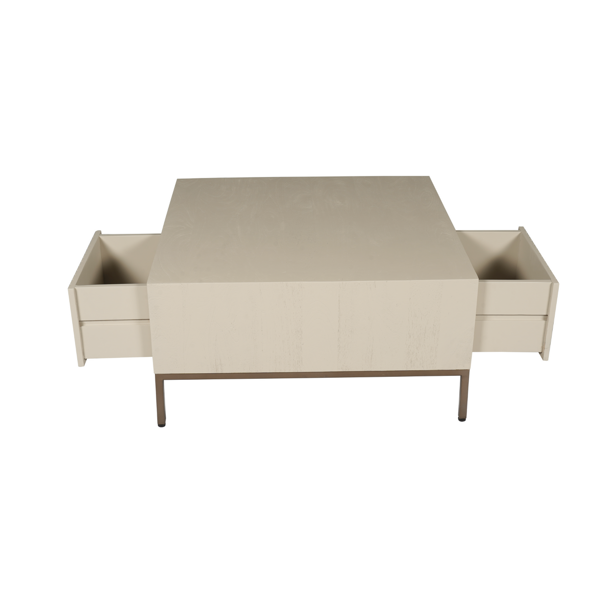 Salontafel Vierkant - Zand Mangohout - 1 Open Vak & 2 Lades - 80 cm