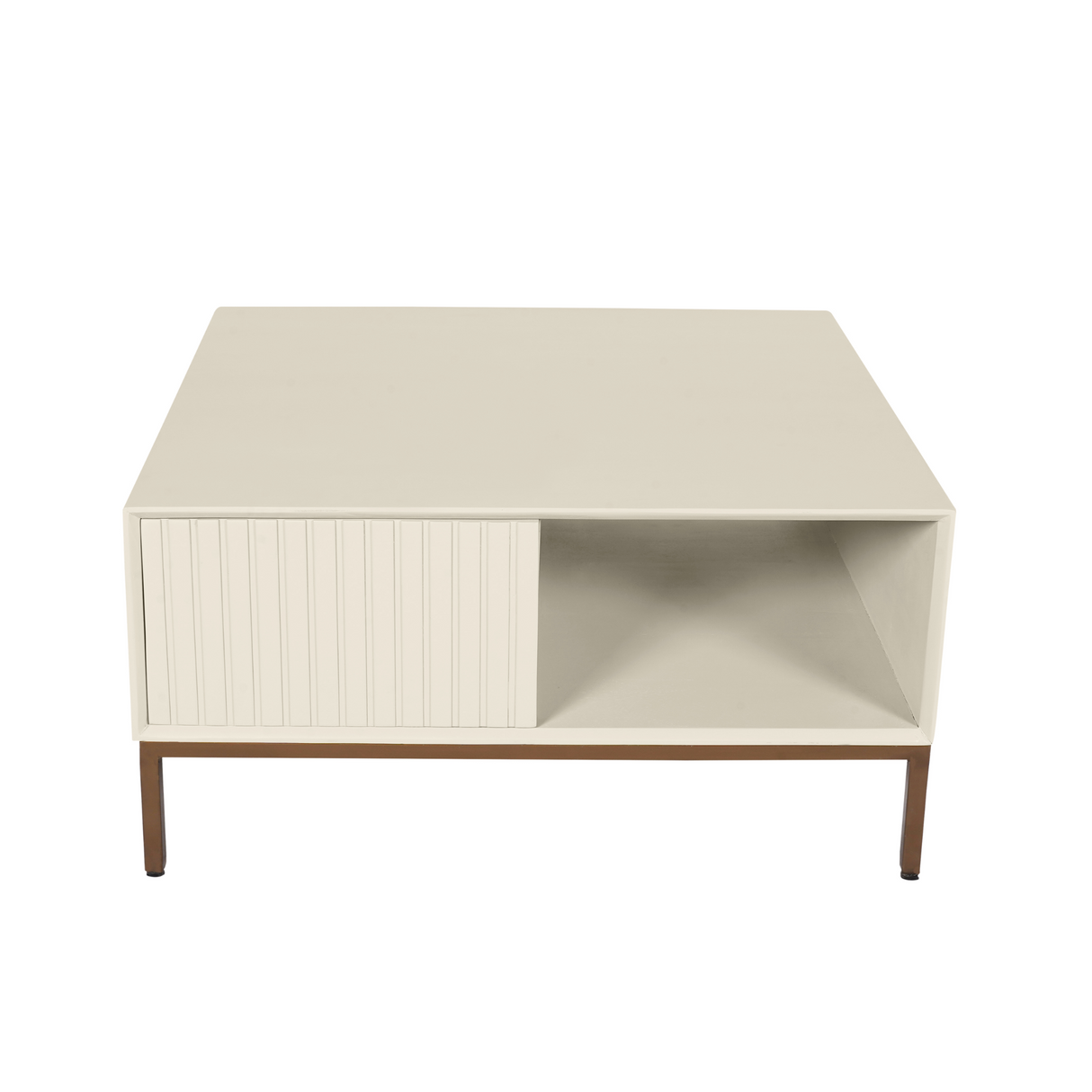 Salontafel Vierkant - Zand Mangohout - 1 Open Vak & 2 Lades - 80 cm