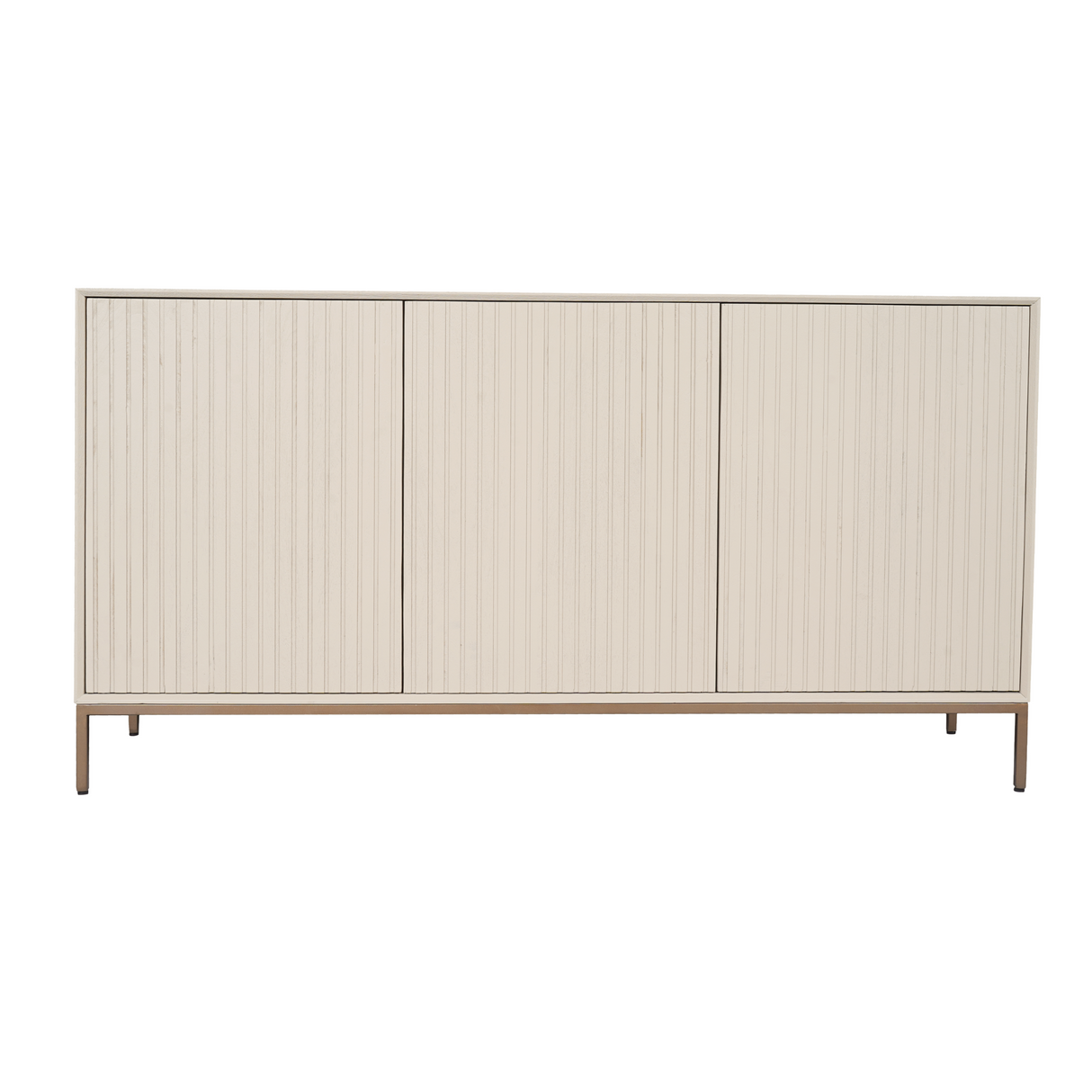 Dressoir - Zand Mangohout - 3 Deuren met Lattenpatroon - 165 cm