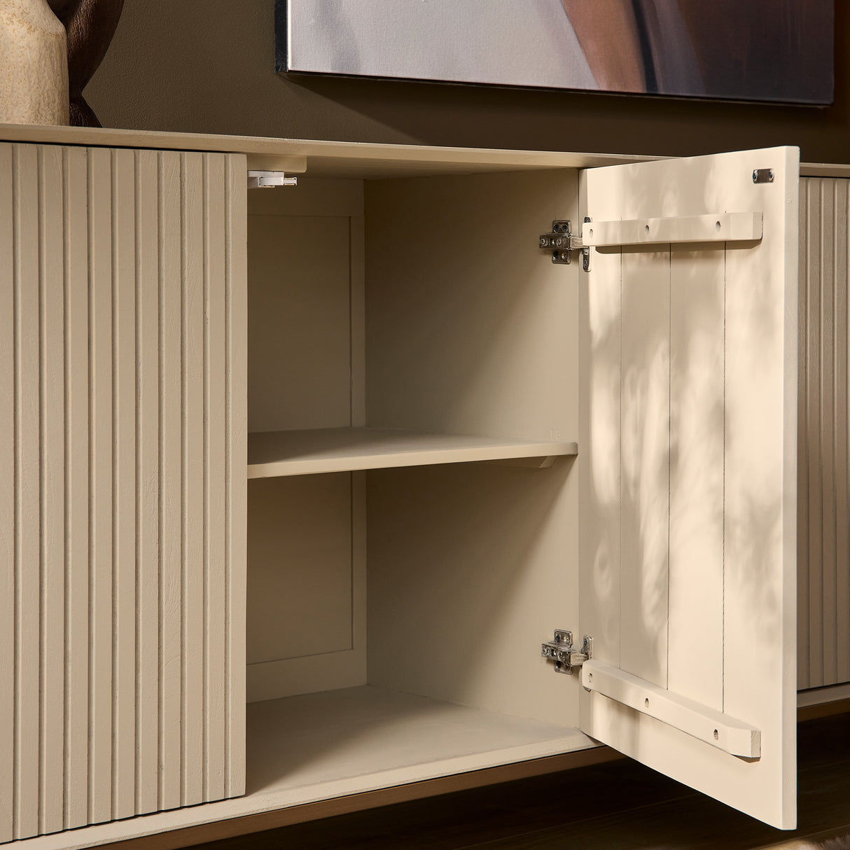 Dressoir - Zand Mangohout - 4 Deuren met Lattenpatroon - 210 cm