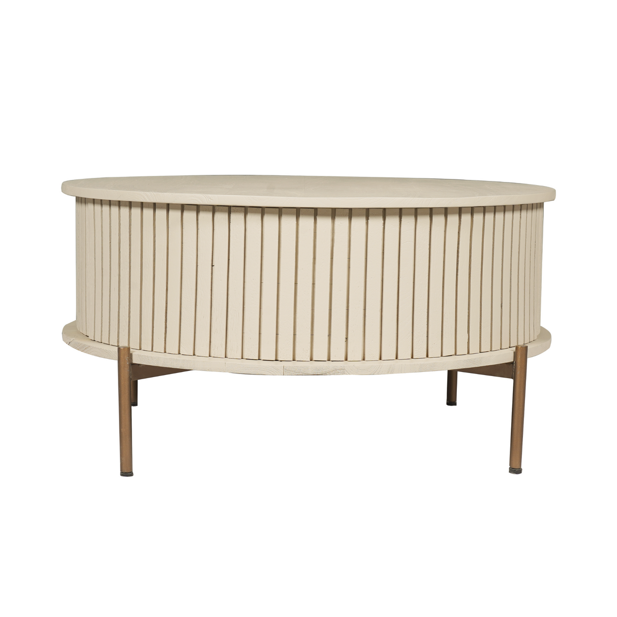Salontafel Rond - Zand Mangohout - Modern Design met Lades - 80 cm