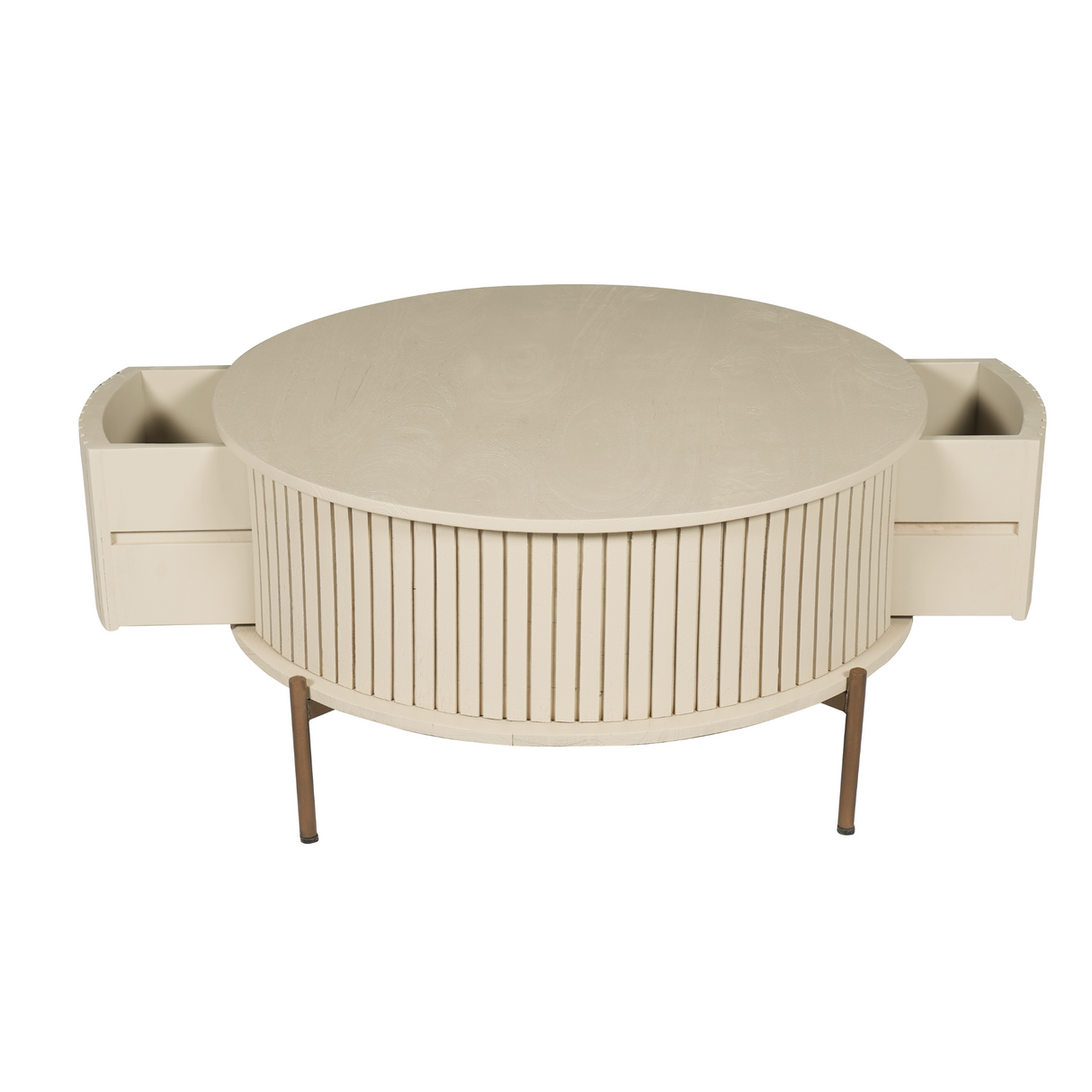 Salontafel Rond - Zand Mangohout - Modern Design met Lades - 80 cm