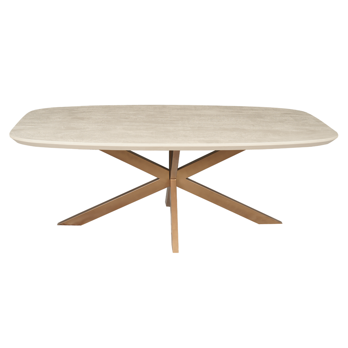 Deens Ovale Eettafel - 160 cm - Zandkleurig Mangohout - Bronskleurige Designpoot